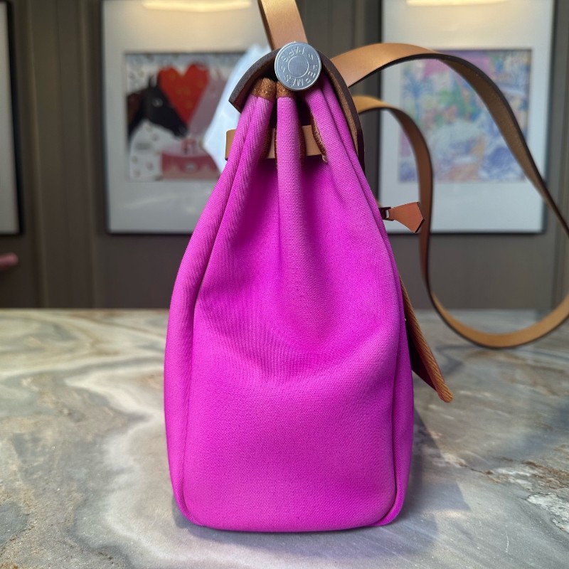 Hermes/愛馬仕 herbag31 火龍果拼紅棕銀扣 肩背包手提包-7