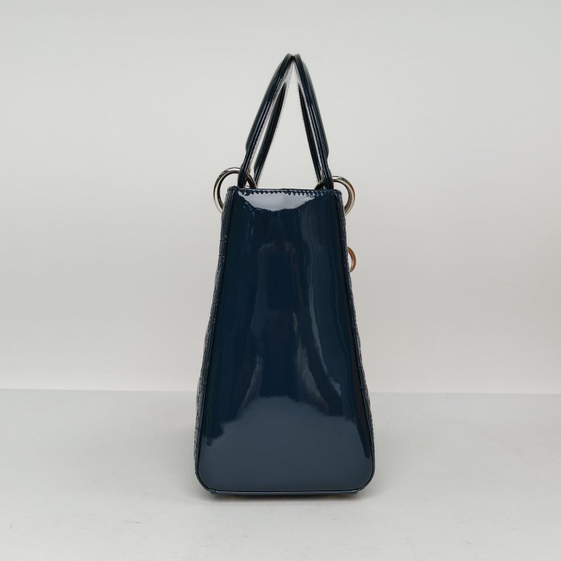 DIOR Lady戴妃包五格藍色漆皮銀扣2011肩背包-3