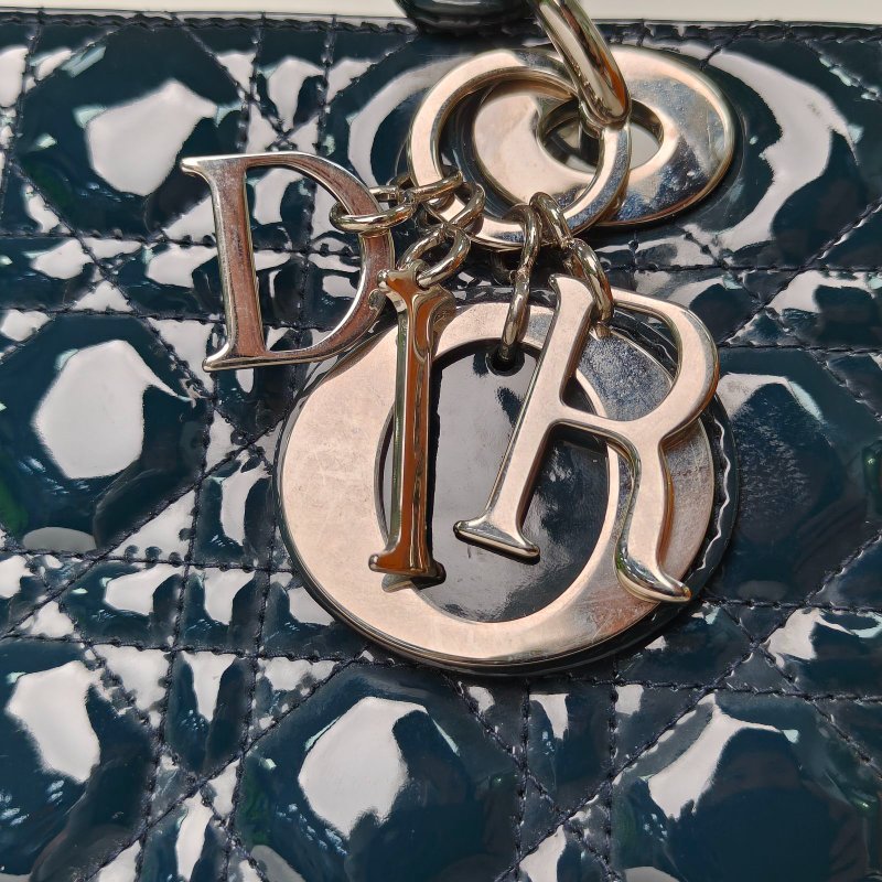 DIOR Lady戴妃包五格藍色漆皮銀扣2011肩背包-4