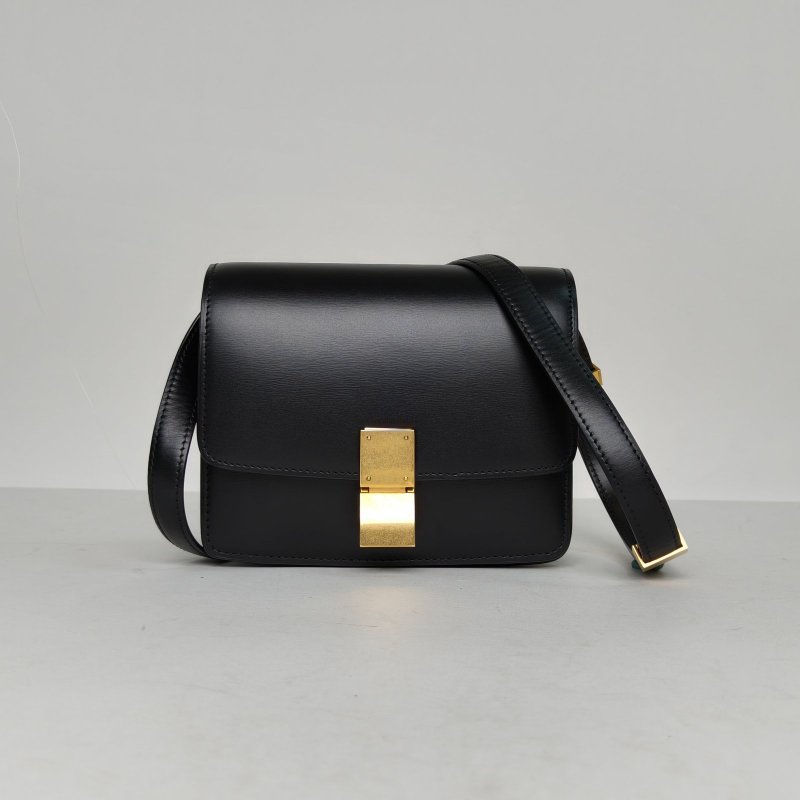 CELINE ClassicBox小號黑色牛皮金扣肩背包-0