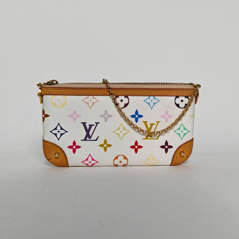 LOUIS VUITTON 中古mini麻將包白三彩PVC金扣2012肩背包-0