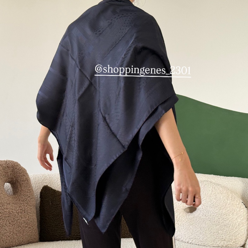 愛馬仕 Hermes 全新品 全真絲 140大方巾 披肩 海軍藍-2