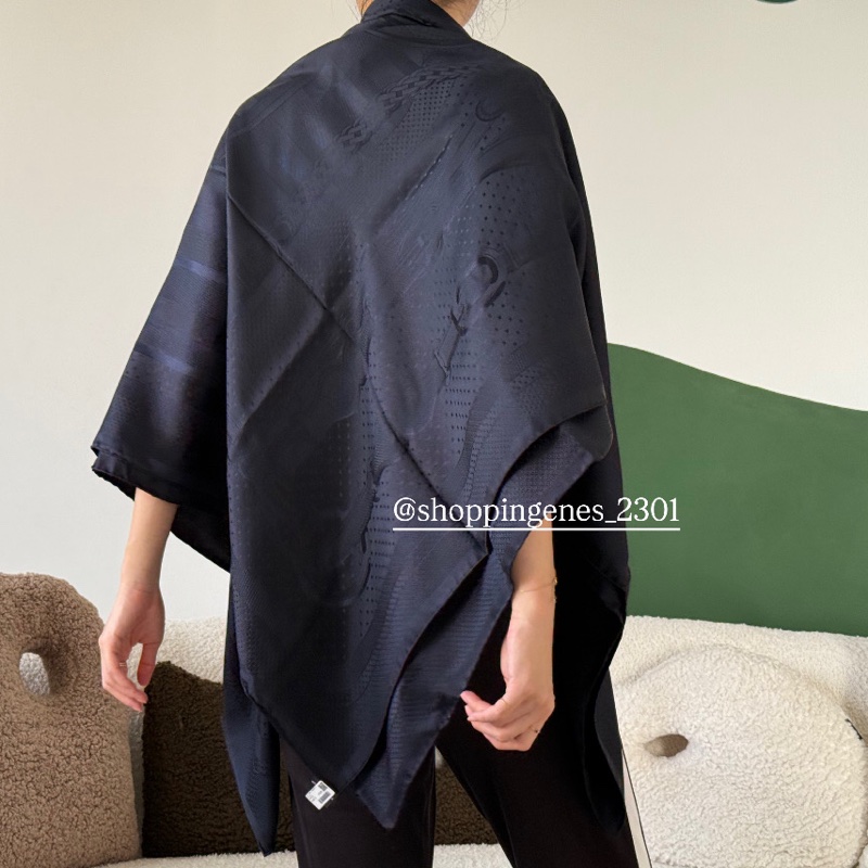 愛馬仕 Hermes 全新品 全真絲 140大方巾 披肩 海軍藍-3