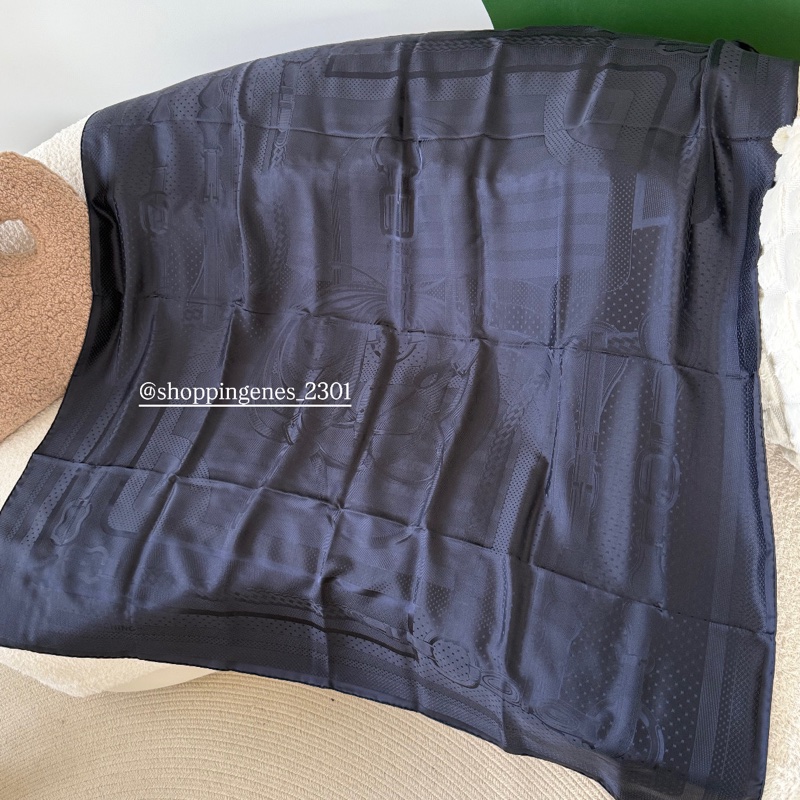 愛馬仕 Hermes 全新品 全真絲 140大方巾 披肩 海軍藍-4
