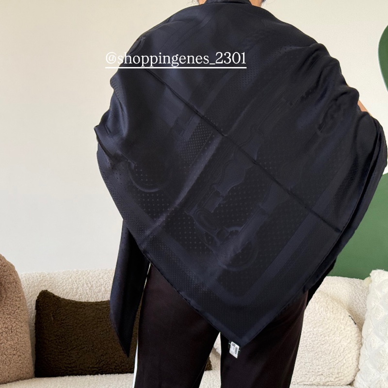 愛馬仕 Hermes 全新品 全真絲 140大方巾 披肩 海軍藍-6