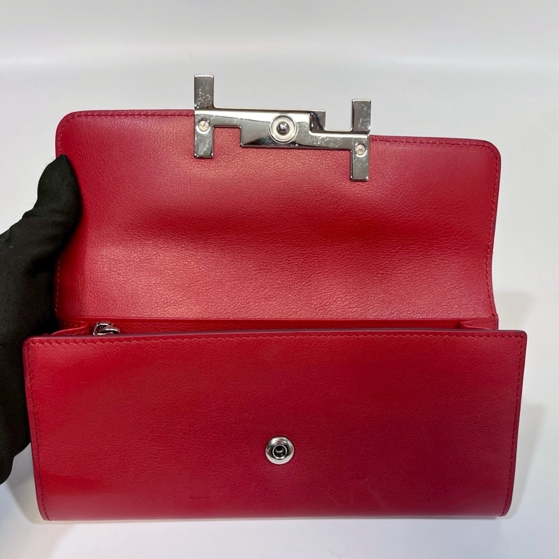 TODS紅色小牛皮銀釦小logo長夾-5