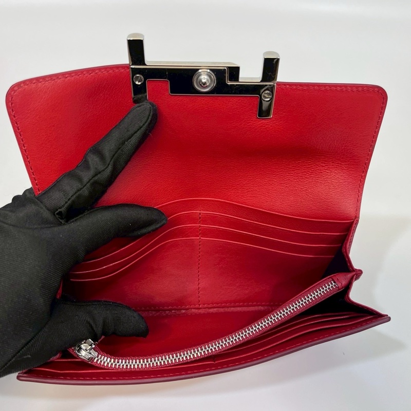 TODS紅色小牛皮銀釦小logo長夾-6