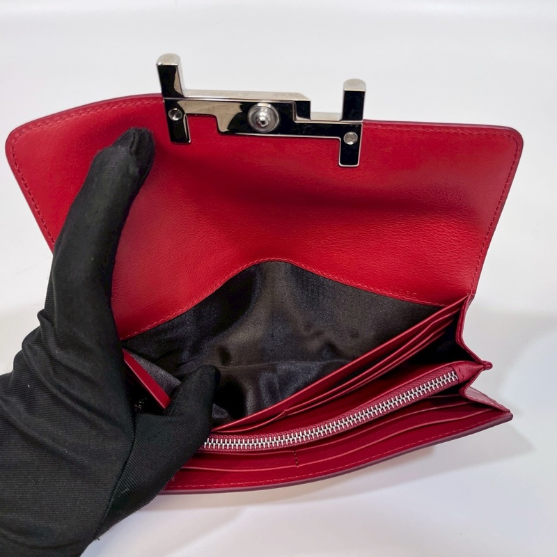 TODS紅色小牛皮銀釦小logo長夾-7