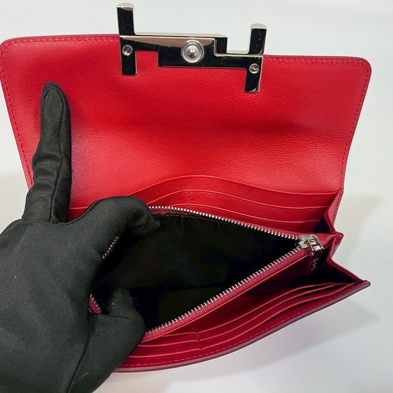 TODS紅色小牛皮銀釦小logo長夾-8