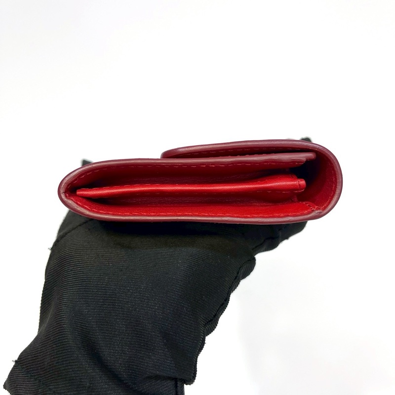 TODS紅色小牛皮銀釦小logo長夾-12