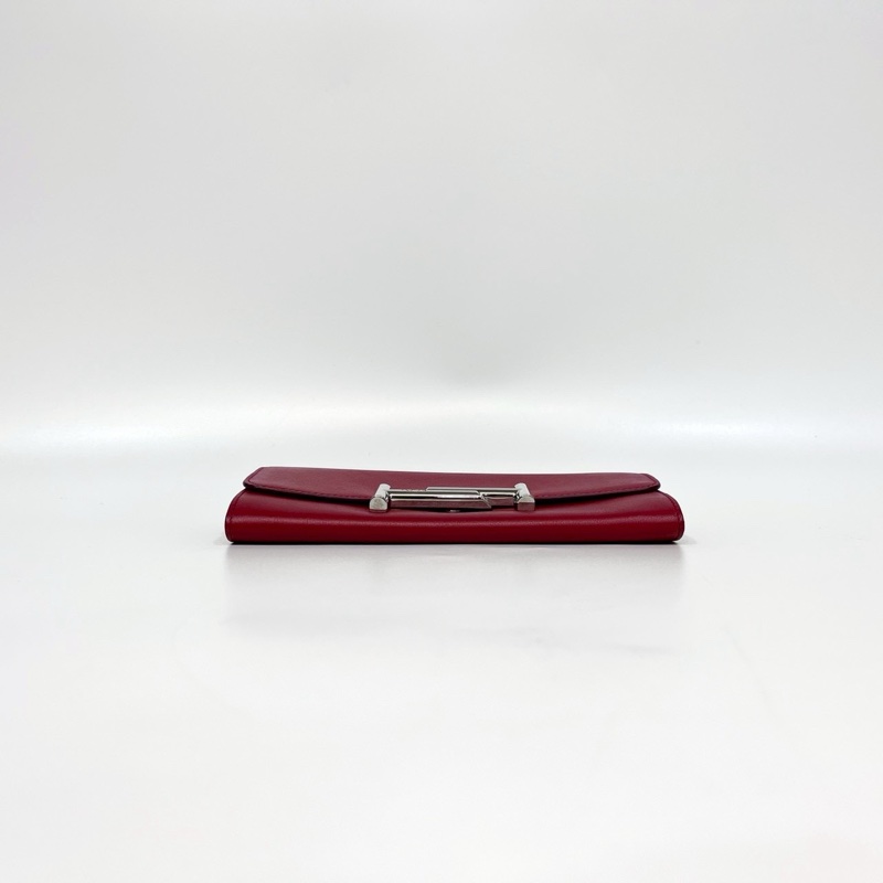 TODS紅色小牛皮銀釦小logo長夾-16