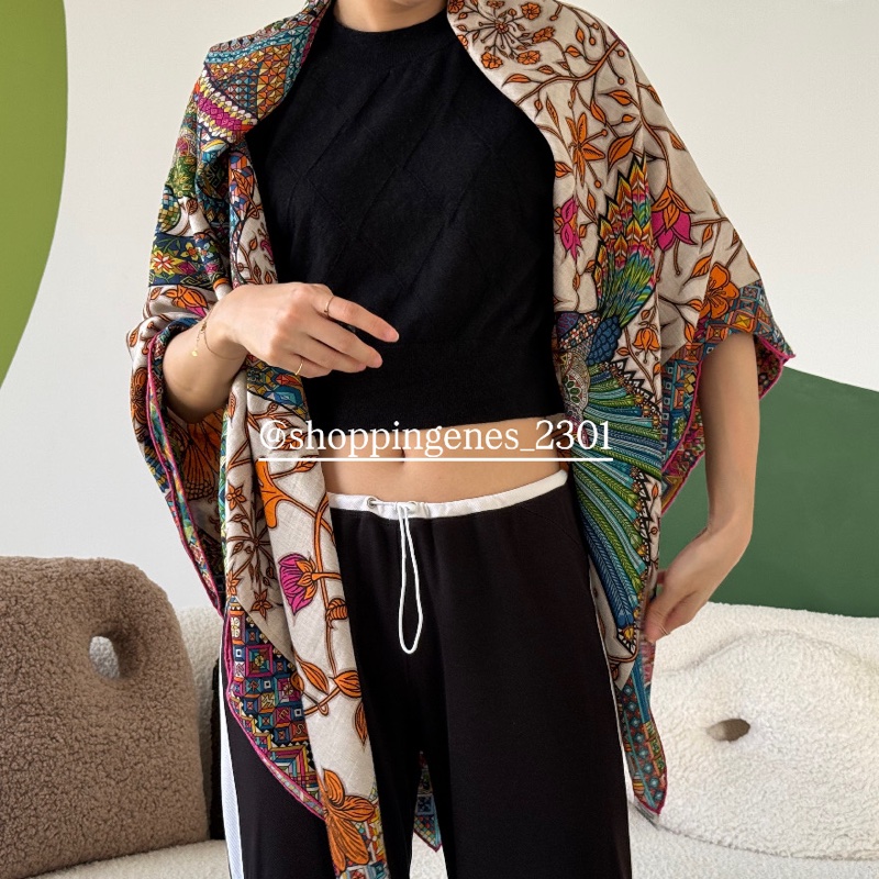 愛馬仕 Hermes 全新品 喀什米爾 140 大方巾 披肩 花豹與蜂鳥-6