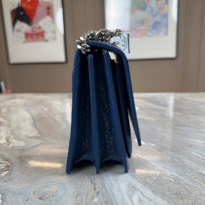 YSL Sunset 日落包 深藍銀扣鱷魚壓紋肩背包斜背包-2