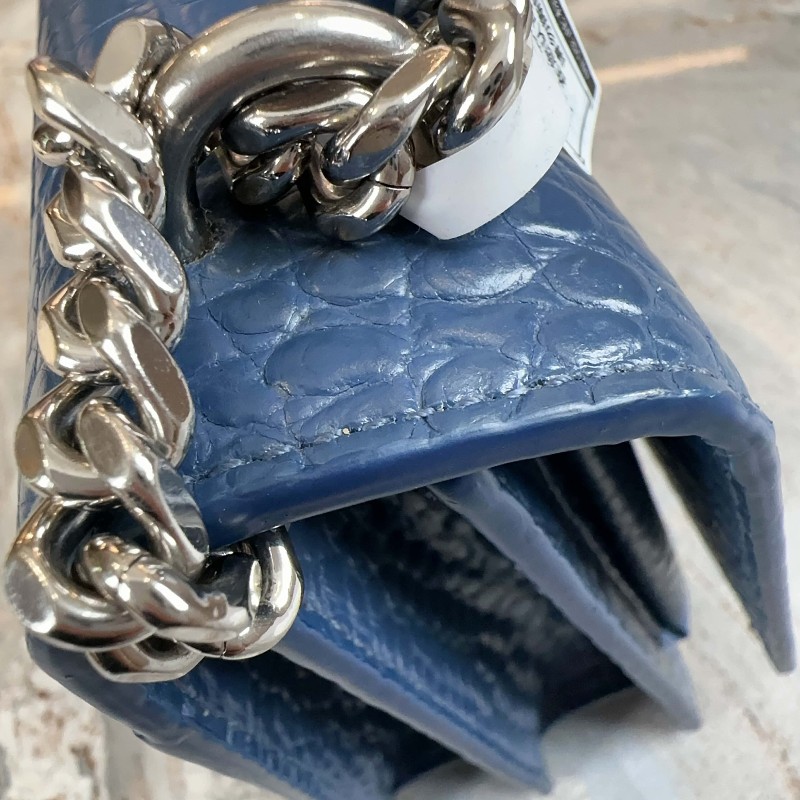 YSL Sunset 日落包 深藍銀扣鱷魚壓紋肩背包斜背包-4