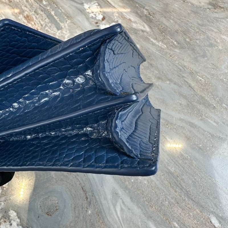 YSL Sunset 日落包 深藍銀扣鱷魚壓紋肩背包斜背包-7