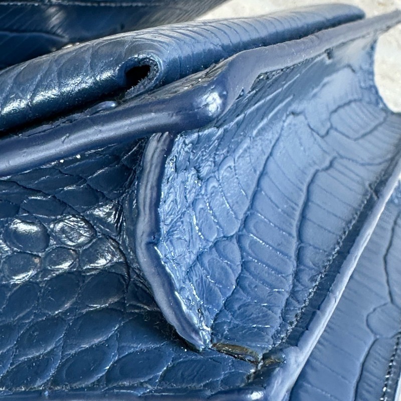 YSL Sunset 日落包 深藍銀扣鱷魚壓紋肩背包斜背包-9