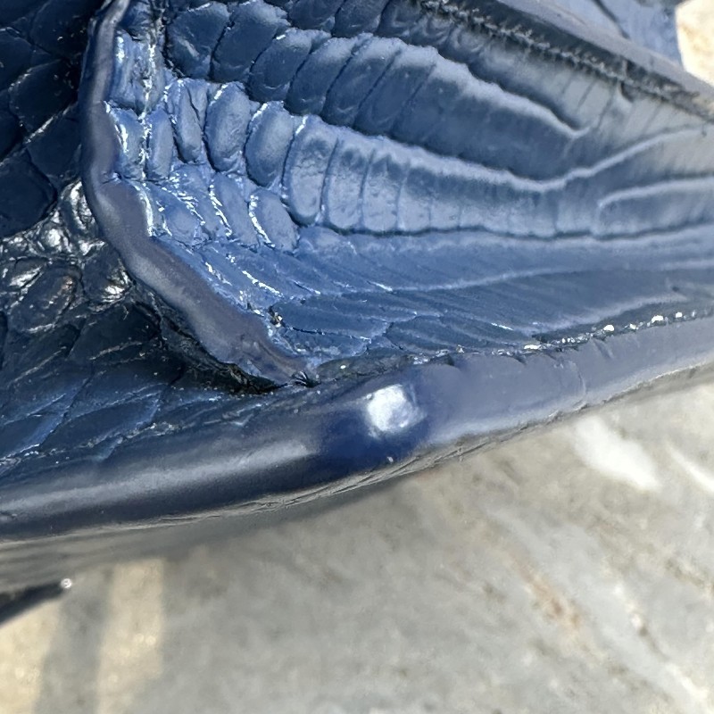 YSL Sunset 日落包 深藍銀扣鱷魚壓紋肩背包斜背包-10