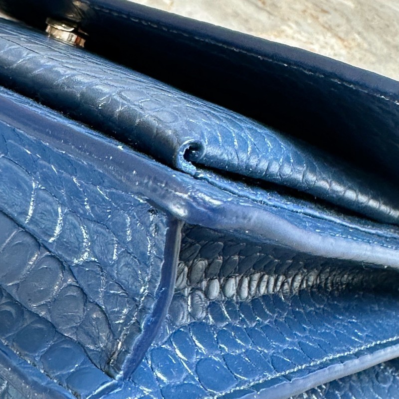 YSL Sunset 日落包 深藍銀扣鱷魚壓紋肩背包斜背包-11