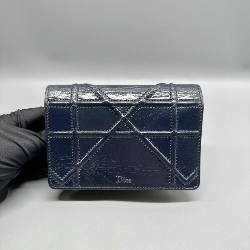 Dior mini盾牌包 深藍銀扣油蠟皮 斜背包-1