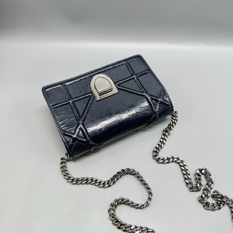 Dior mini盾牌包 深藍銀扣油蠟皮 斜背包-2