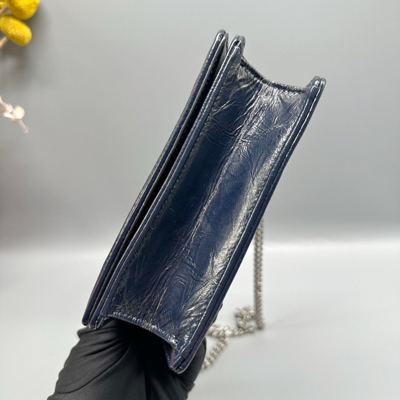 Dior mini盾牌包 深藍銀扣油蠟皮 斜背包-4