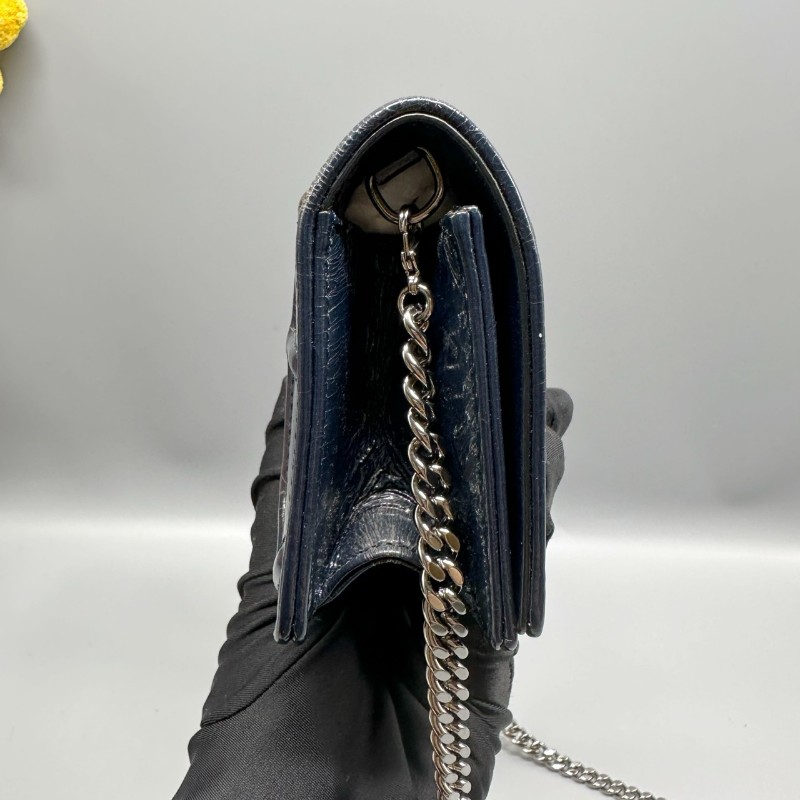 Dior mini盾牌包 深藍銀扣油蠟皮 斜背包-6