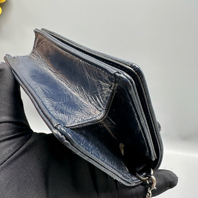 Dior mini盾牌包 深藍銀扣油蠟皮 斜背包-7