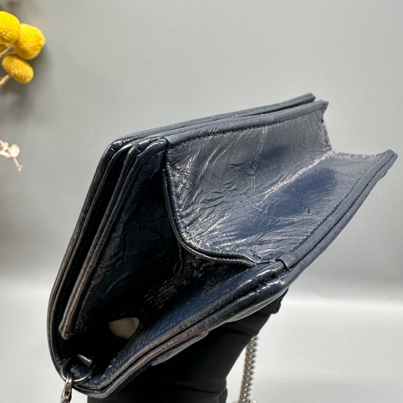 Dior mini盾牌包 深藍銀扣油蠟皮 斜背包-8