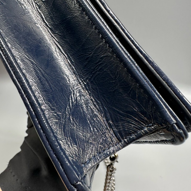 Dior mini盾牌包 深藍銀扣油蠟皮 斜背包-9