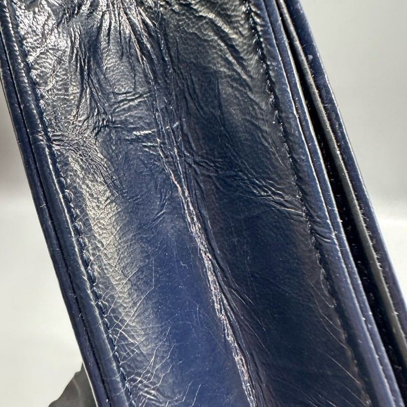 Dior mini盾牌包 深藍銀扣油蠟皮 斜背包-10