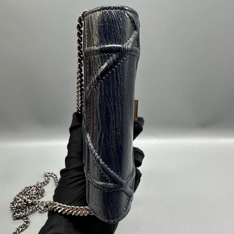 Dior mini盾牌包 深藍銀扣油蠟皮 斜背包-11