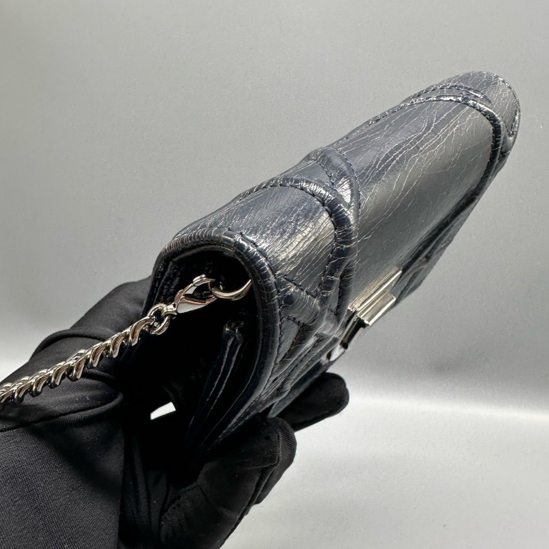 Dior mini盾牌包 深藍銀扣油蠟皮 斜背包-12