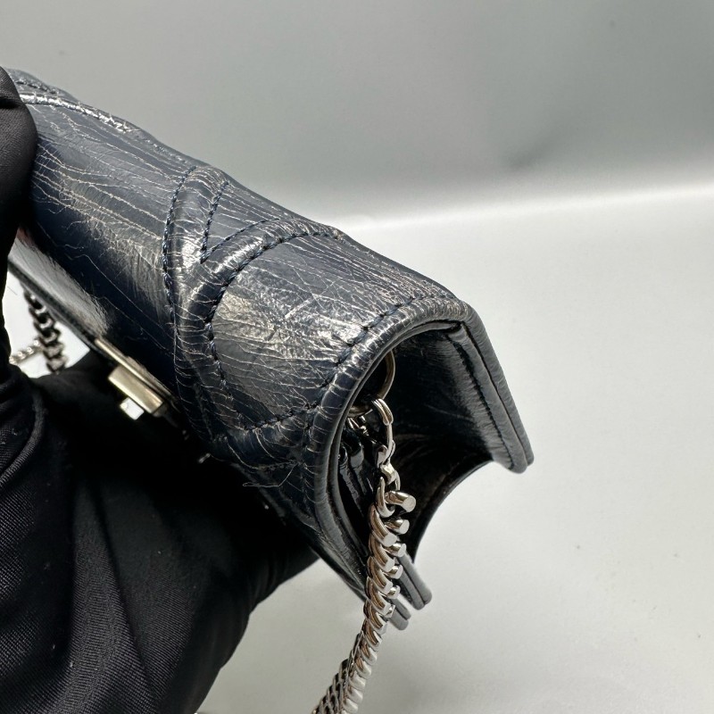 Dior mini盾牌包 深藍銀扣油蠟皮 斜背包-13