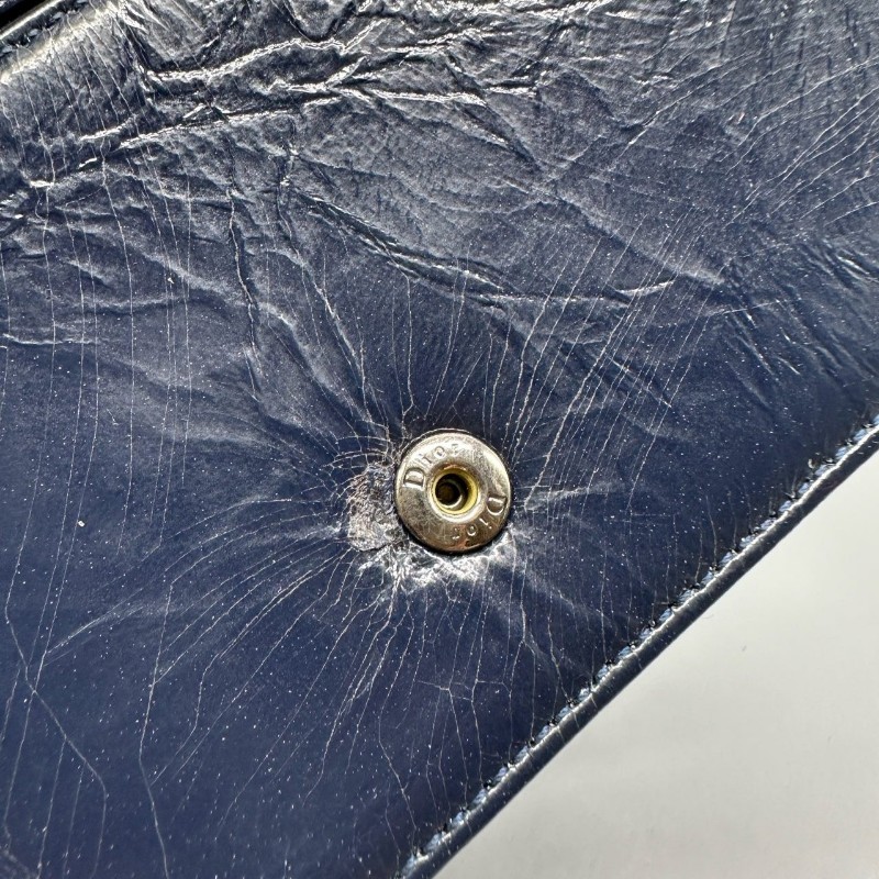 Dior mini盾牌包 深藍銀扣油蠟皮 斜背包-18