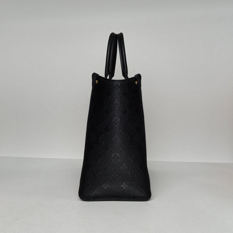 LOUIS VUITTON Onthego中號35黑色牛皮晶片老花壓紋肩背包-1