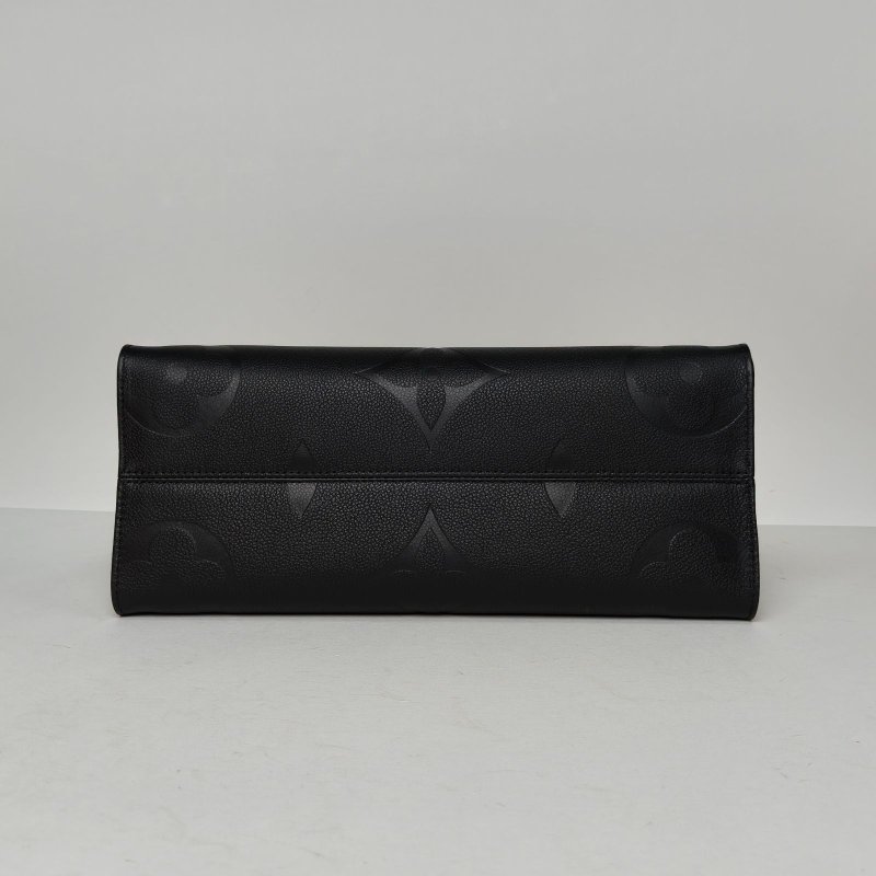 LOUIS VUITTON Onthego中號35黑色牛皮晶片老花壓紋肩背包-4