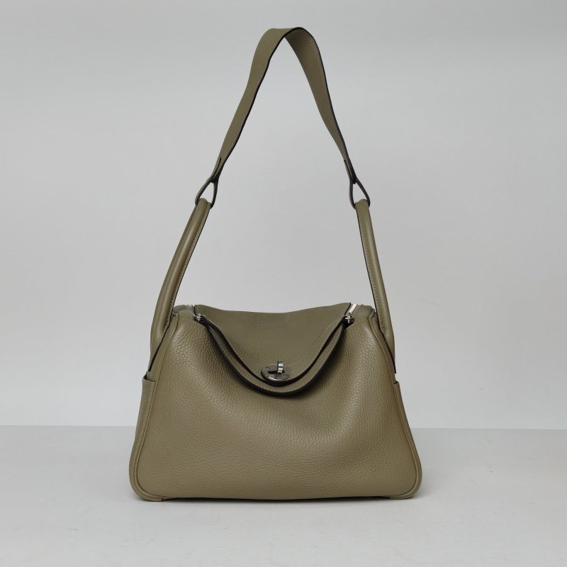 HERMES Lindy26Q1鼠尾草綠TC皮Z刻銀扣肩背包-0