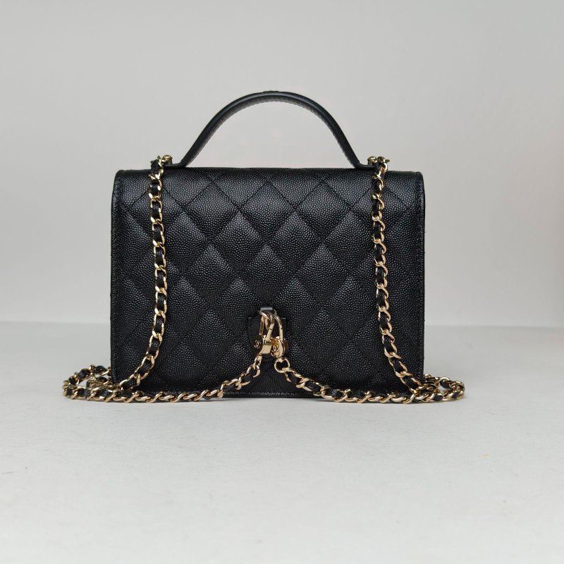 CHANEL 25C風琴雙肩包黑色荔枝牛皮鐳射標淺金扣菱格紋雙皮穿鏈肩帶字母LOGO皮手柄肩背包-2
