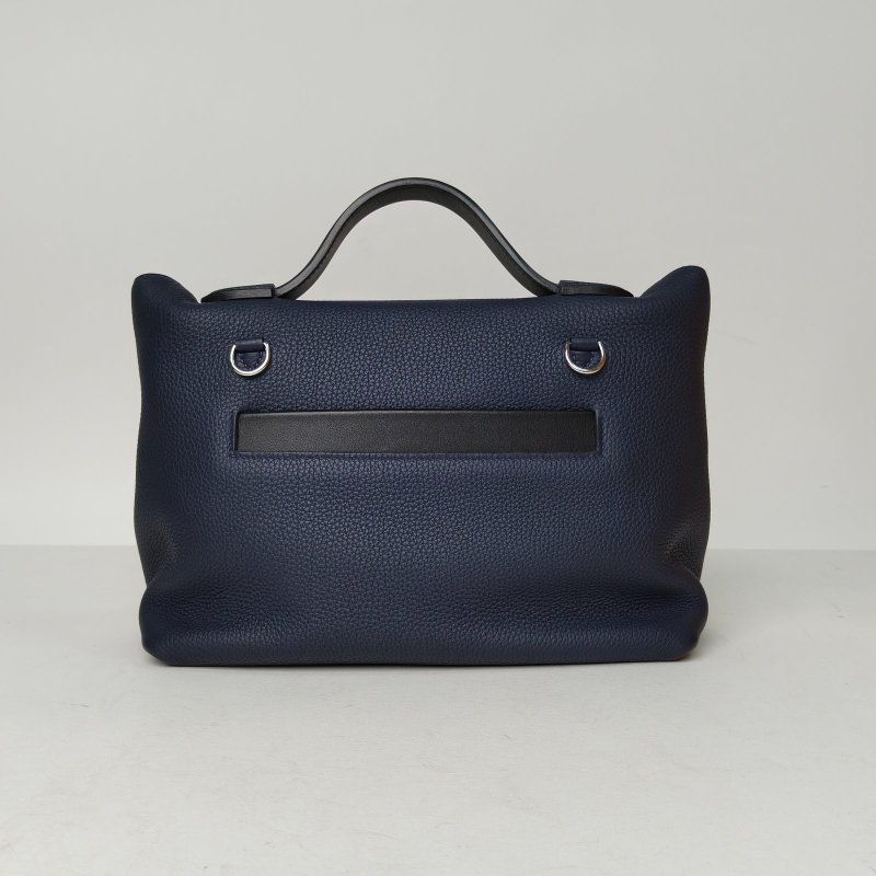 HERMES 24242989黑色拼2Z午夜藍Togo皮/Swift皮D刻銀扣肩背包-2