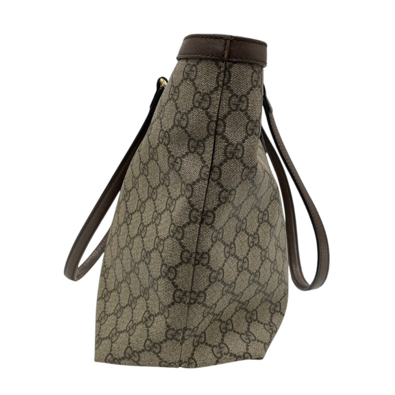 GUCCI 古馳 631685 GG CANVAS TOTE BAG 帆布老花托特包 棕色 金釦-3