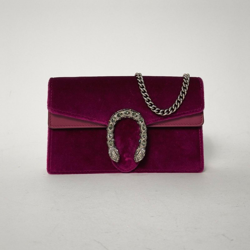 GUCCI Dionysus酒神超Mini16.5紫羅蘭天鵝絨鑽扣肩背包-0