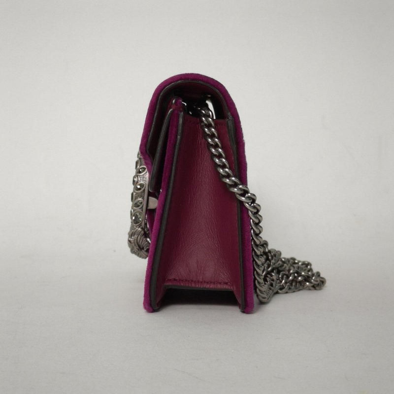 GUCCI Dionysus酒神超Mini16.5紫羅蘭天鵝絨鑽扣肩背包-1