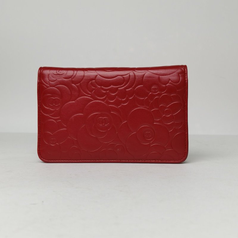 CHANEL CFWOC19紅色羊皮19開銀扣山茶花壓紋肩背包-2