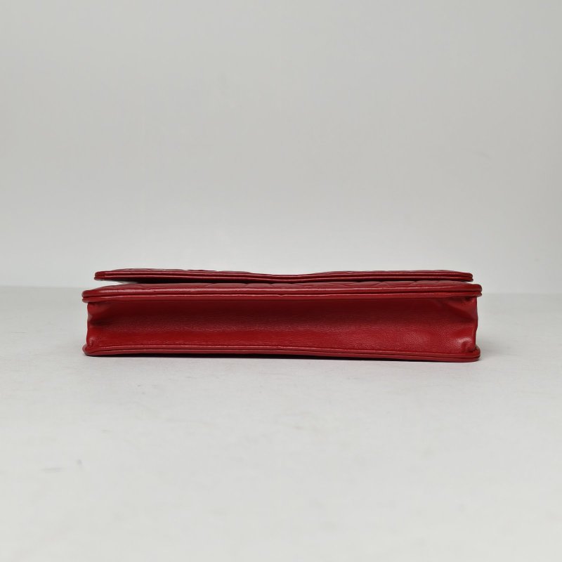 CHANEL CFWOC19紅色羊皮19開銀扣山茶花壓紋肩背包-4