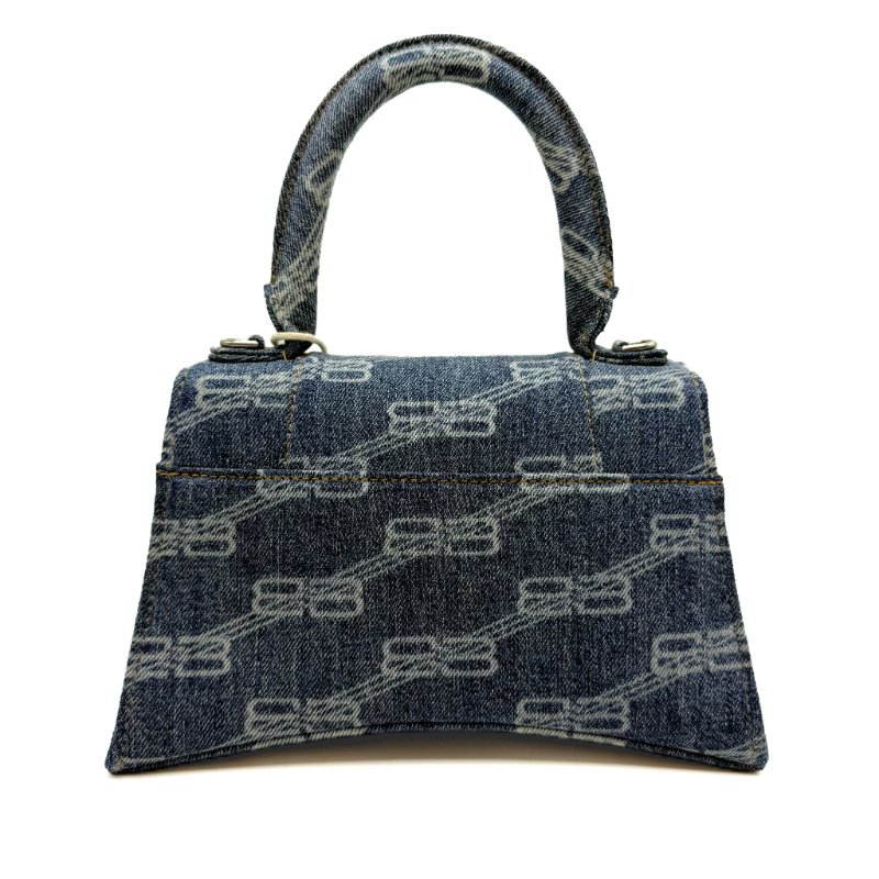 Balenciaga巴黎世家 hourglass BB Monogram 做舊銀色B標識金屬配件 聚酯纖維 單肩包斜挎包手提包 小號  藍色-1