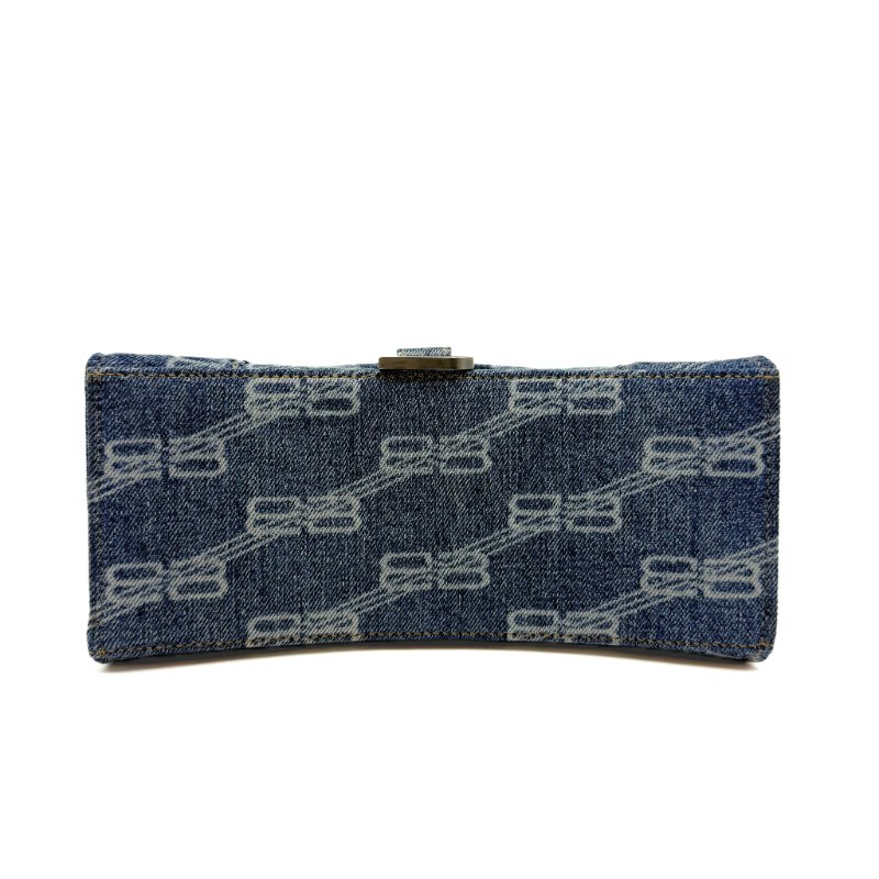 Balenciaga巴黎世家 hourglass BB Monogram 做舊銀色B標識金屬配件 聚酯纖維 單肩包斜挎包手提包 小號  藍色-3