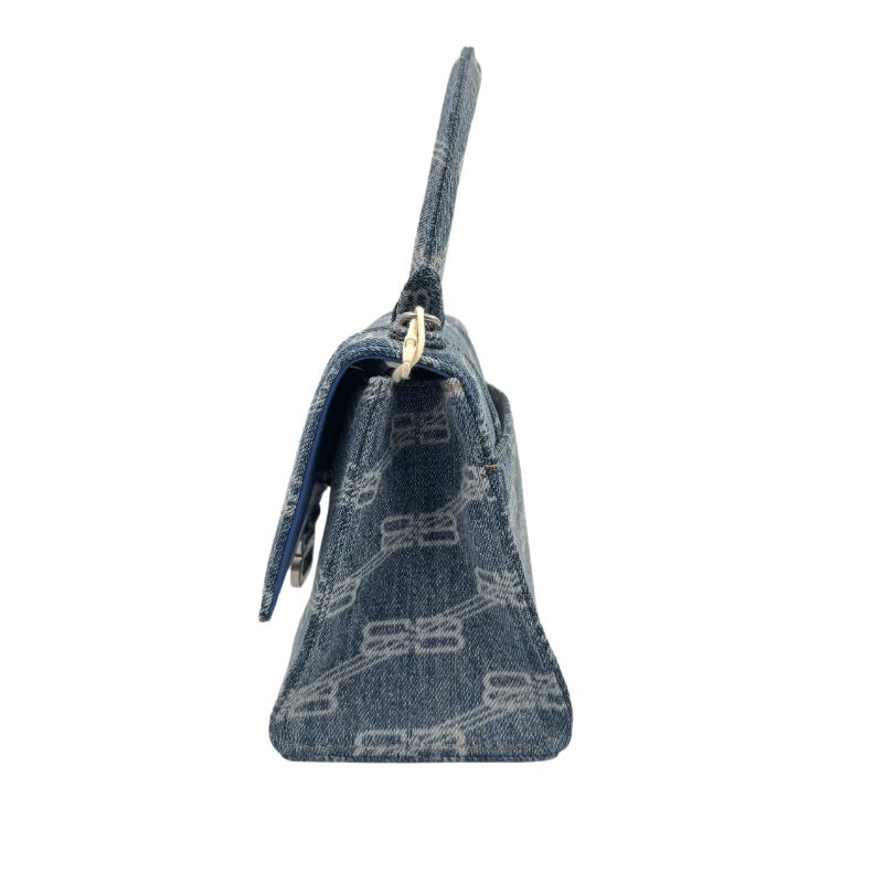 Balenciaga巴黎世家 hourglass BB Monogram 做舊銀色B標識金屬配件 聚酯纖維 單肩包斜挎包手提包 小號  藍色-4