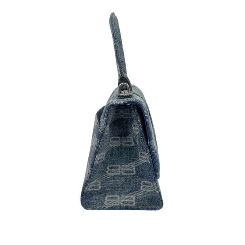 Balenciaga巴黎世家 hourglass BB Monogram 做舊銀色B標識金屬配件 聚酯纖維 單肩包斜挎包手提包 小號  藍色-5