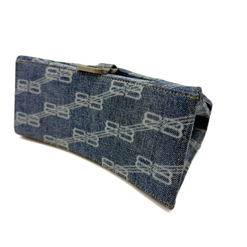 Balenciaga巴黎世家 hourglass BB Monogram 做舊銀色B標識金屬配件 聚酯纖維 單肩包斜挎包手提包 小號  藍色-7