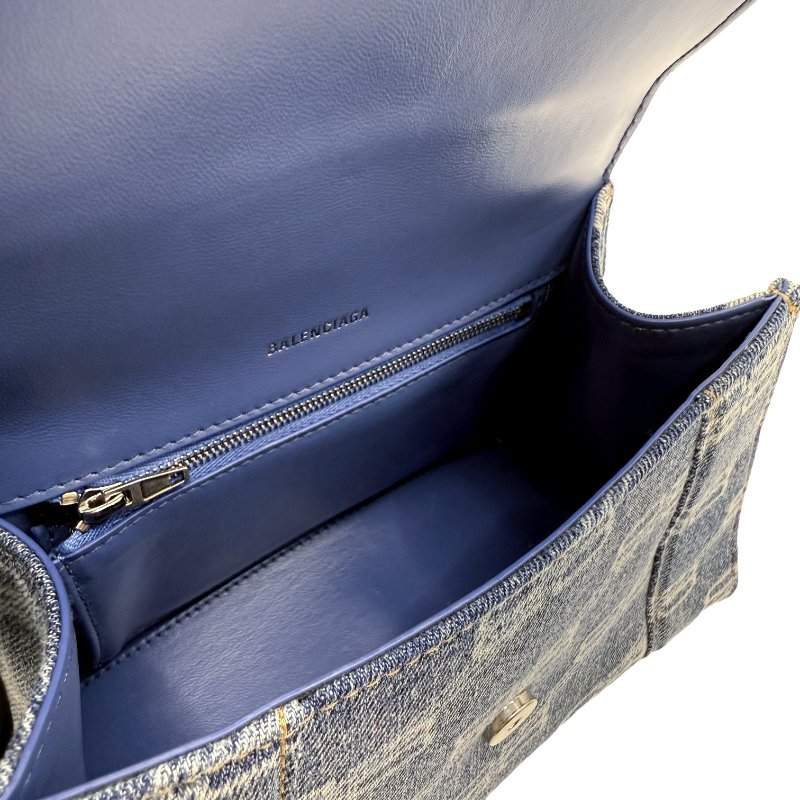 Balenciaga巴黎世家 hourglass BB Monogram 做舊銀色B標識金屬配件 聚酯纖維 單肩包斜挎包手提包 小號  藍色-9